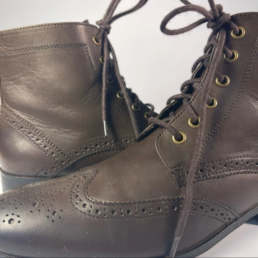 Banana Republic Brown Leather Oxford Lace-Up Ankle Boots Block Heel Women's